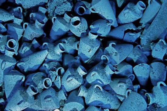 Collection of blue amphorias at the Bodrum Museum